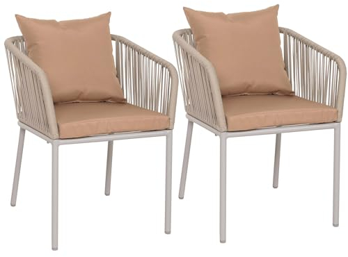 Mendler 2er-Set Gartenstuhl HWC-N41, Outdoor Armlehne, wetterfest Aluminium Seilgeflecht Rope - grau Kissen Taupe