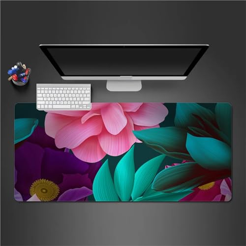 QiHon Gaming Mauspad XXL Rosa Blumenblatt Großes Mauspad Schreibtischauflage mit Vernähte Kanten Einer speziellen Oberfläche verbessert Geschwindigkeit und Präzision 1000x500x3mm