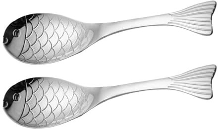 MUCKLILY 2 Stück Fischförmige Löffel Aus Edelstahl Servierlöffel Besteck Für Suppe Brei Dessert Müsli Reis