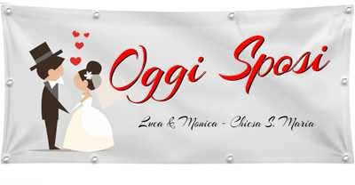 GLOBAL STRISCIONE FONDALE MATRIMONIO - OGGI SPOSI - STRISCIONE PERSONALIZZATO IN CARTA O IN BANNER PVC ANCHE DA ESTERNO GARANZIA 5 ANNI (BANNER, 100X50 CM)