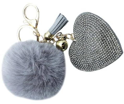 Xsclpomddy Glitter Schlüsselanhänger Herz Anhänger Schlüsselring Herzanhänger mit Pom Pom Schlüsselbund Taschenanhänger Ball für Handtasche Auto Anhänger Dekoration