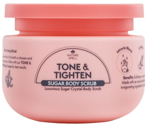 Nature Spell Tone & Tightening Body Sugar Scrub, Vegan, 300g | Exfoliator for Skin Elasticity, Infused with Hyaluronic Acid, Plant Collagen & Ginseng