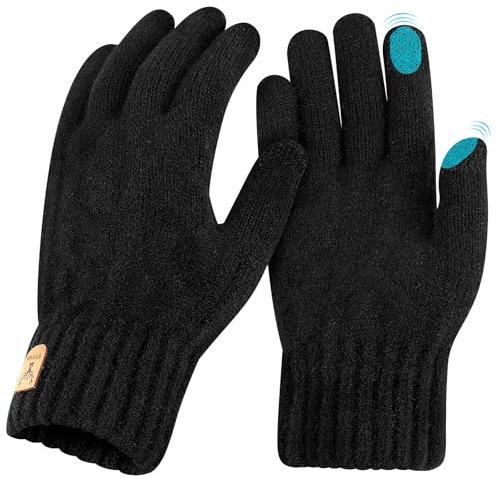 Votoko Handschuhe Winter Damen Warm Touchscreen Handschuhe Strickhandschuhe Thermohandschuhe Wollhandschuhe, Ideal für Frauen und Herren Outdoor Sport Radfahren Winter Geschenke, Schwarz