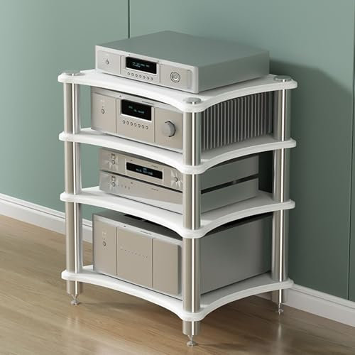 Estante amplificador resistente para tocadiscos y receptor estéreo, soporte de visualización de video resistente para equipos de alta fidelidad, gabinete de rack de componentes en acabado de teca
