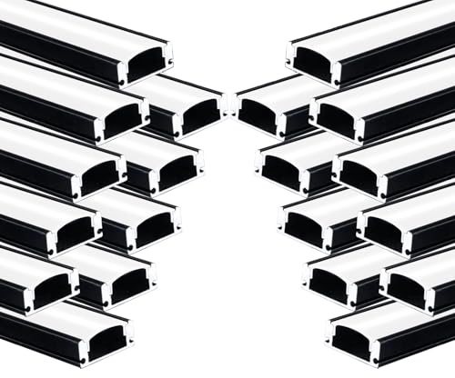 Besseto LED Profil Aluminum,U Form Streifen Licht Diffusor Profil mit milchiger Abdeckung,Endkappen,und Montageklammer Aluminum Profile für LED-Streifen (Black Color -20 x 1 m)
