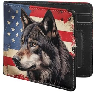 Coldinair Geldbörse für Jungen, Teenager, Kinder, Geldbörse, Leder, für Kinder, Jungen, Faltbörse für Kinder und Jugendliche, USA-Flagge, Wolf, Modern