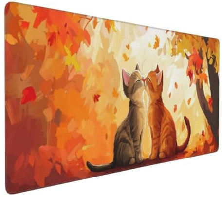 Katze Pärchen Mauspad, Large XXL Mouse Pad 700x300x3mm Tastatur Matte, Groß Vernähte Kanten WassXerdicht Anti-Rutsch Mauspad, Erweiterter Schreibtisch Schutz Mauspad für Geschenk Weiblich Office k-419