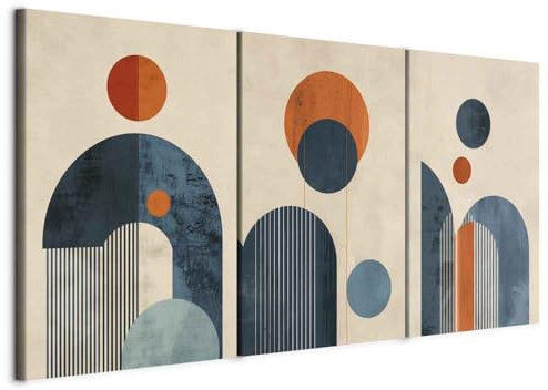 murando - Tableau triptyque mural Ensemble 180x90 cm (3 pièces de 60x90 cm chacune) – Impression sur toile avec cadre pour salon et chambre - Motifs bleu marine - Bauhaus fond beige a-H-10122-b-a