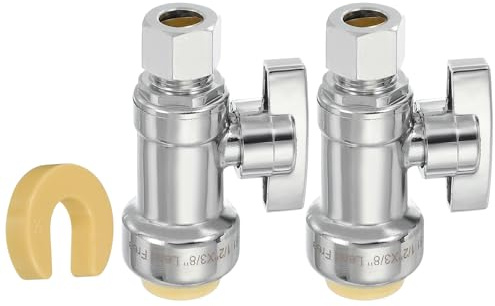 PATIKIL 2 Pcs Straight Stop Valve 1/2 x 3/8 Compression Water Shut Off Valve 1/4 Turn Operation with 1/2 Disconnect Clip for Faucet Toilet Pex Copper Cpvc Pipe Brass, Silver
