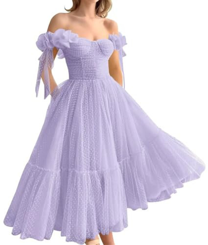 Vestidos de noche formales de tul para mujer, plisados, para invitadas de boda, vestidos de baile de princesa, sin espalda, talla grande, Lila, 46