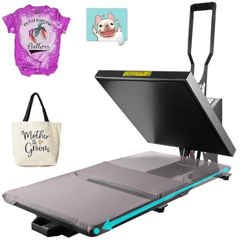 PlanetFlame Heat Press Machine for T-Shirts 38x38cm, Pull-Out Heat Press 15 x 15 with Digital Control 200°C, DIY Heat Transfer Machine 1600W for Iron on Vinyl,Pillows, Mouse Pads, Bags (Black)