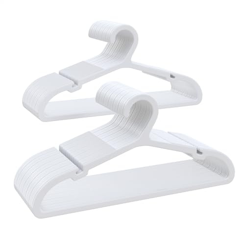 ABHENG Plastic Kids Hangers, Pack of 60, Ultra Slim Closet Hangers, Non-Slip, Space-Saving, Sturdy, 14 W x 7 H (for Children Aged 7-12 Years), White, UAPY0760W