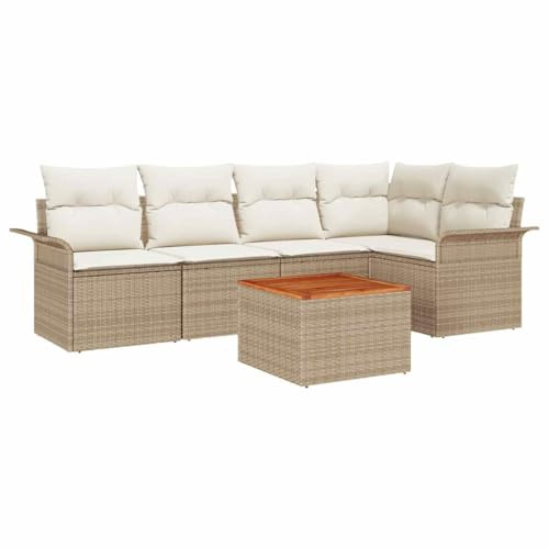 vidaXL Garten-Sofa-Set mit Kissen mit Speicher 6 pcs Beige und Creme, Garten und Terrasse, stylische Aufbewahrungslösungen, robuste UV-beständige Materialien, Rattansofa für draußen