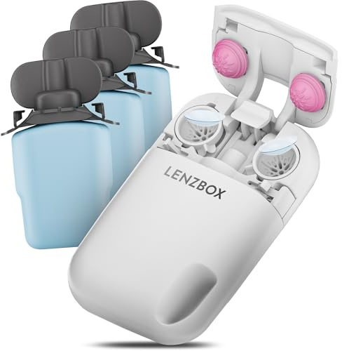 LENZBOX Hard Set inkl. 3x LenzCare - Premium All-In-One Kontaktlinsenbox für harte Kontaktlinsen, Kontaktlinsenbehälter mit Flüssigkeit, reisetauglich & kompakt, Made in Germany, Farbe Fuchsia