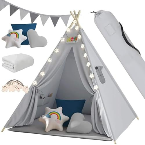 Kinder-Tipi-Zelt Julia, 120x120x160cm (Grau/Blau)