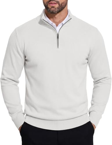 COOFANDY Hombres Jersey 1/4 Cremallera Cuello Alto Jersey de Punto Jumper de Invierno Manga Larga Cremallera Jumper de Cuello Alto Suéter Sweater de Trabajo para Los Hombres