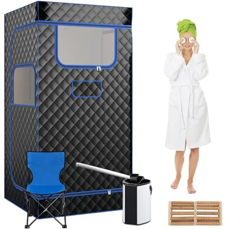Kensbro Sauna a vapore portatile per casa, mini sauna per casa con sedia pieghevole e massaggiatore per piedi, nove impostazioni di temperatura con timer (nero)