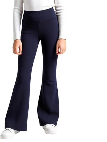 Domueay Flickors utsvängda fleeceleggings, termiska mjuka klockleggings, hög midja elastiska lediga bootcut byxor leggings för barn sport 5–12 år, Marinblå, 6-7 år