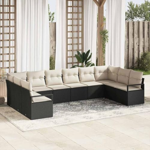 Qnhdfrt Garten-Sofa-Set aus Poly-Rattan Schwarz Modulares Outdoor-Loungeset für 8 Personen mit wetterfesten Kissen für Garten, Balkon und Terrasse