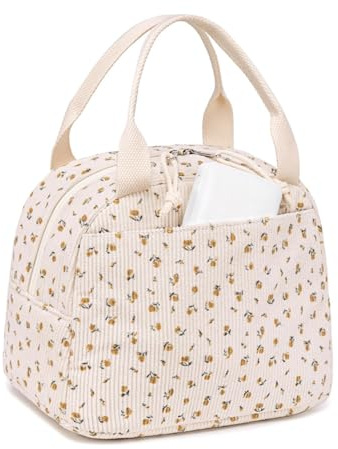 KOSLEOW Bolsa Térmica Comida Trabajo 9L para Mujer, Bolsa Porta Alimentos Isotérmica de Pana con Bolsillo Delantero, Nevera de Tela para Oficina, Colegio, Picnic