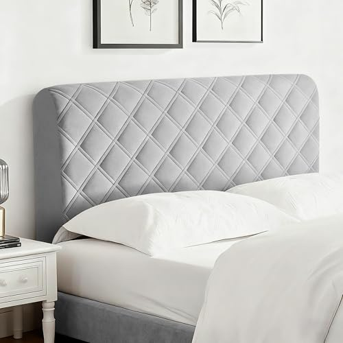 Yesaler Copri Testata Letto Copertura per Testiera per Letto in Velluto Elasticizzato Addensare per Testiera della Camera da Letto Grigio Chiaro 180cm
