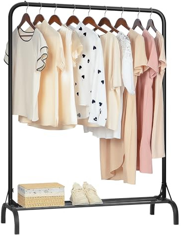 YasTant Sturdy Clothes Rail for Bedroom, Portable Clothes Rack with Shoe Storage, Metal Clothing Rail for Hanging Garments (Black)