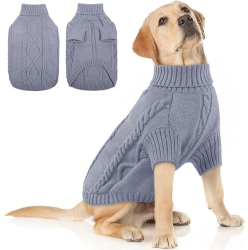 CEASELESLY Jersey de Perro de Punto – Suéter de Invierno Cálido con Cuello Alto,Sudadera Perro,Ropa Suave y Cómoda para Perros Pequeños,Medianos y Grandes (Gris Plateado XL)