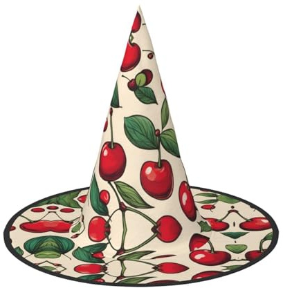 DUWAA Bonito sombrero de bruja con estampado de cereza roja dulce 2, accesorio de disfraz para mujer, sombreros para fiesta de Halloween, accesorios de cosplay, 2 piezas