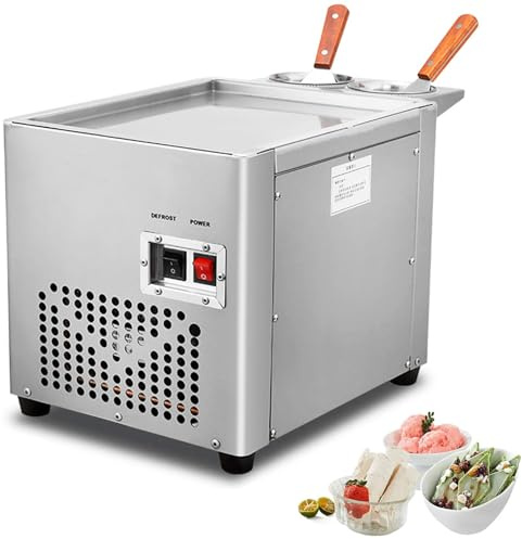 Commercial Ice Cream Roll Maker Machine with Compressor, Stainless Steel for Frozen Yogurt and Dessert Creation