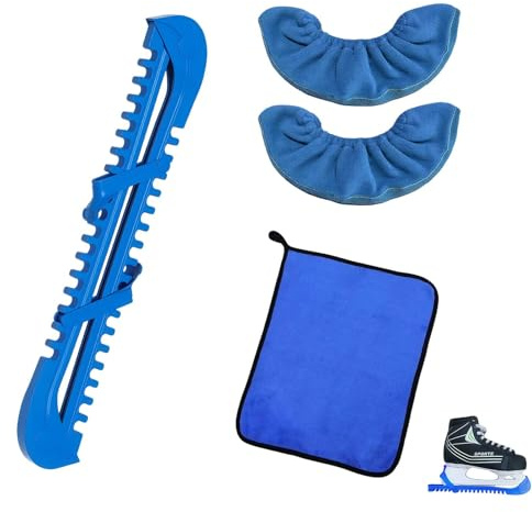 protège-Lame Patin à Glace Bleu 5 pièces Set Complet avec Housses éponge Ajustables pour Lames, protège-Patins, Chiffon de Nettoyage Accessoires pour Patinage Artistique et Hockey sur Glace