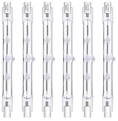 R7S Halogen Bulb 118mm 500W 230V, Dimmable Halogen Linear Light Bulb, 2800K Warm White, 7500lm, J118 Security Light Bulb 118mm, for Floodlight, Security, Landscape, Floor Lamps, Work Light, 6 Pack