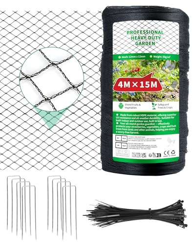 Garden Netting 4m x 15m Extra Strong Woven Mesh Anti Bird Netting Heavy Duty 30g/m² Netting for Grass Seed, Fruit Trees, Vegetable Beds & Pond Protection