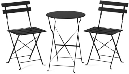 Bonnlo 3-Piece Folding Bistro Set, Outdoor Patio Table and 2 Chairs, Space-Saving Garden Furniture Set for Balcony Yard, Black, 50x50x71cm
