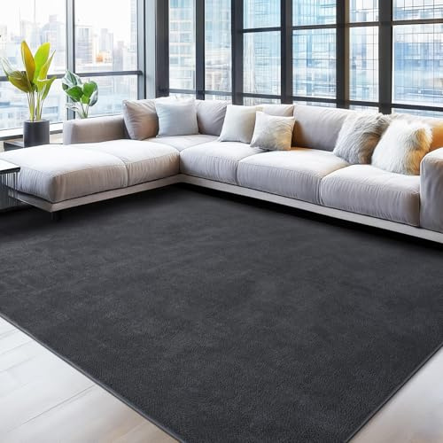 Rezutan Teppich Wohnzimmer Groß 160x230cm Grau, Waschbarer Kurzflor Teppich | Flauschig Weich & Rutschfest, Einfarbiges, Modernes Design für Wohnzimmer, Kinderzimmer, Flur und Büro