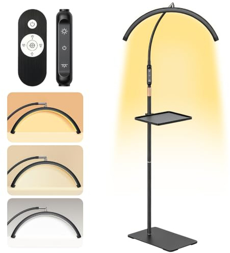 Zenselect Halbmond Lampe Kosmetik, 320° Drehbarer Kosmetiklampe mit 3 Farbtemperaturen, Kosmetik Lampe Stehend, Höhenverstellbar Wimpernlampe für Wimpernverlängerung Make-up Tattoos Nageldesign