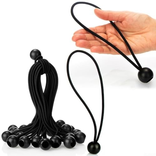 KHIronHive Paquete de 25 tensores de lona con bola, cuerdas elásticas para tienda de campaña, toldo, cubierta de toldo, cuerda de choque negra de 20 cm para asegurar el cenador y el jardín