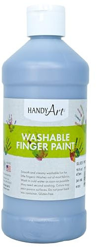 Handy Art Washable Finger Paint , 16 oz (Pint) Bottle , Metallic Silver , AP Certified Safe & Non-Toxic, Washable for Classroom, Art & School Projects