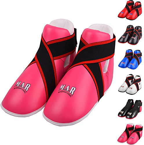 MAR | Pink Martial Arts Foot Protector for Karate, Kickboxing, Muay Thai, Taekwondo, Karate K1 Kick Boots, Taekwondo Foot Protectors, Moulded Foam Padding Elasticated Toe Loops (Small)
