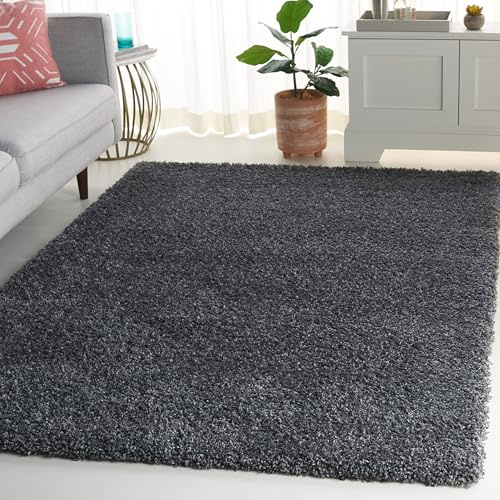Safavieh Alfombra Shag Sala de Estar, Comedor, Dormitorio - California Shag Collection, Pelo Largo, Gris Oscuro, 122 X 122 cm