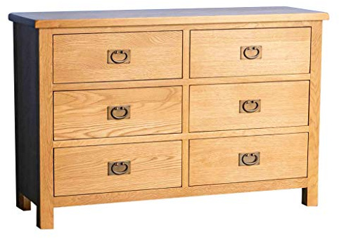 RoselandFurniture Surrey Oak Large 6 Drawer Chest of Drawers for Bedroom
