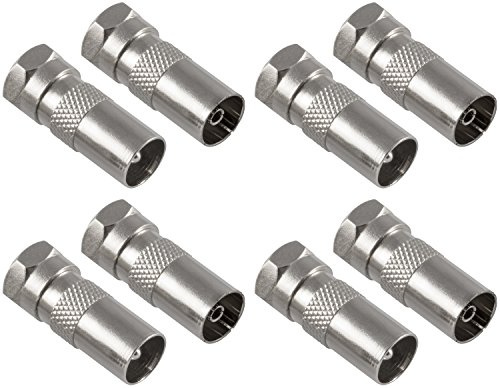 POPPSTAR 8x SAT Adapter Koax Antenne (4x F-Stecker auf IEC Antennenstecker, 4x auf Antennenbuchse), Coax Kupplung für Koaxialkabel - Antennenkabel, silber