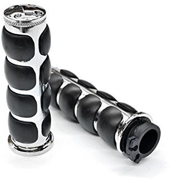 TSWNE Motorcycle Chrome Rubber Handle Grips 1 Handlebar Grips Fits for Suzuki Kawasaki Yamaha Honda (Silver)