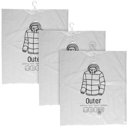 infactory Kleidersack: 3er-Set Vakuum-Kleiderbeutel zur Saug-Kompression, mit Bügelhaken (Vakuumbeutel mit Kleiderbügel, Vakuumbeutel mit Kleiderhaken, Jacke)