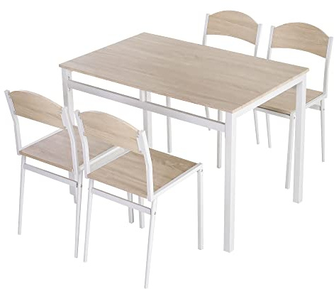 HOMCOM Essgruppe 5-Teilig 100 x 63 cm Esstisch mit 4 Stühlen, Grau+Weiß | Rechteckig, Modern, Esszimmergruppe, Küchentisch Set, für Kleine Raum, Esszimmer, Küche