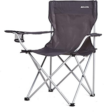Eurohike Peak Folding Chair with Drinks Holder & Arm Rests for Adults & Kids, Lightweight, Portable, Compact, Ideal for Camping, Festivals, Picnics, Beach & Outdoor Events (Grey)