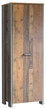 FORTE CLIF Schrank 65 70, Kleiderschrank klein Flurschrank schmal Garderobenschrank Industrial Holzdekor: Old – Wood Vintage / Betonoptik Dunkelgrau, 67 cm breit x 201.5 cm hoch x 42 cm tief