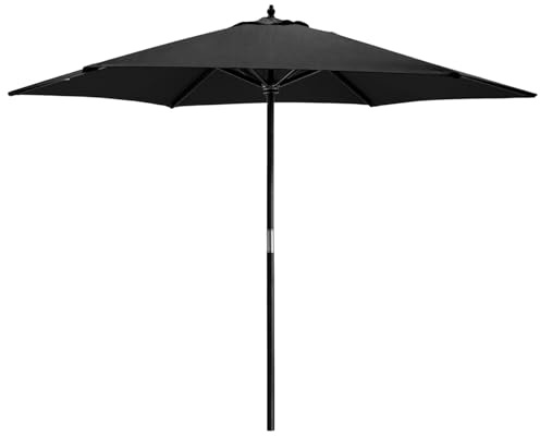 Harbour Housewares Black Garden Parasol - 2.7m - Pulley Operated Hardwood Pole Wooden Garden Umbrella with Green Base UV Sun Protection Umbrella for Picnics and Beach Days