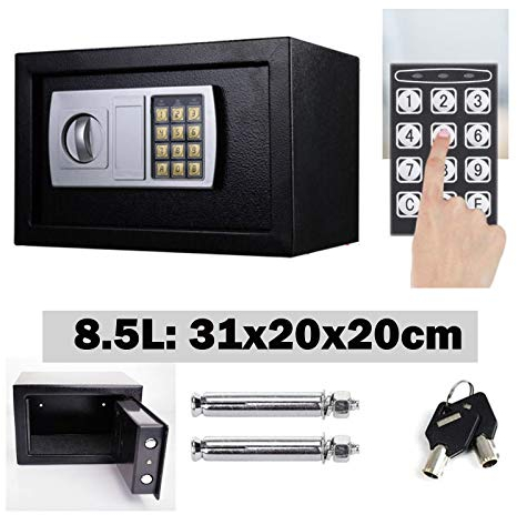 Klein Tresor mit zahlenschloss, Digital Elektronischer Safe, Doppelbolzenverriegelung, 8.5L Wandtresor, 31 x 20 x 20 cm, Möbeltresor, Schwarz