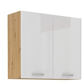Kuechen-preisbombe Hängeschrank 80 cm Eiche Artisan + Weiß Hochglanz Küchenzeile Küchenblock Küche