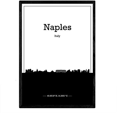 Nacnic Poster Mappa di Napoli - Italia. Fogli Skyline con Le Città in Italia con Ombra Nera. Formato A4